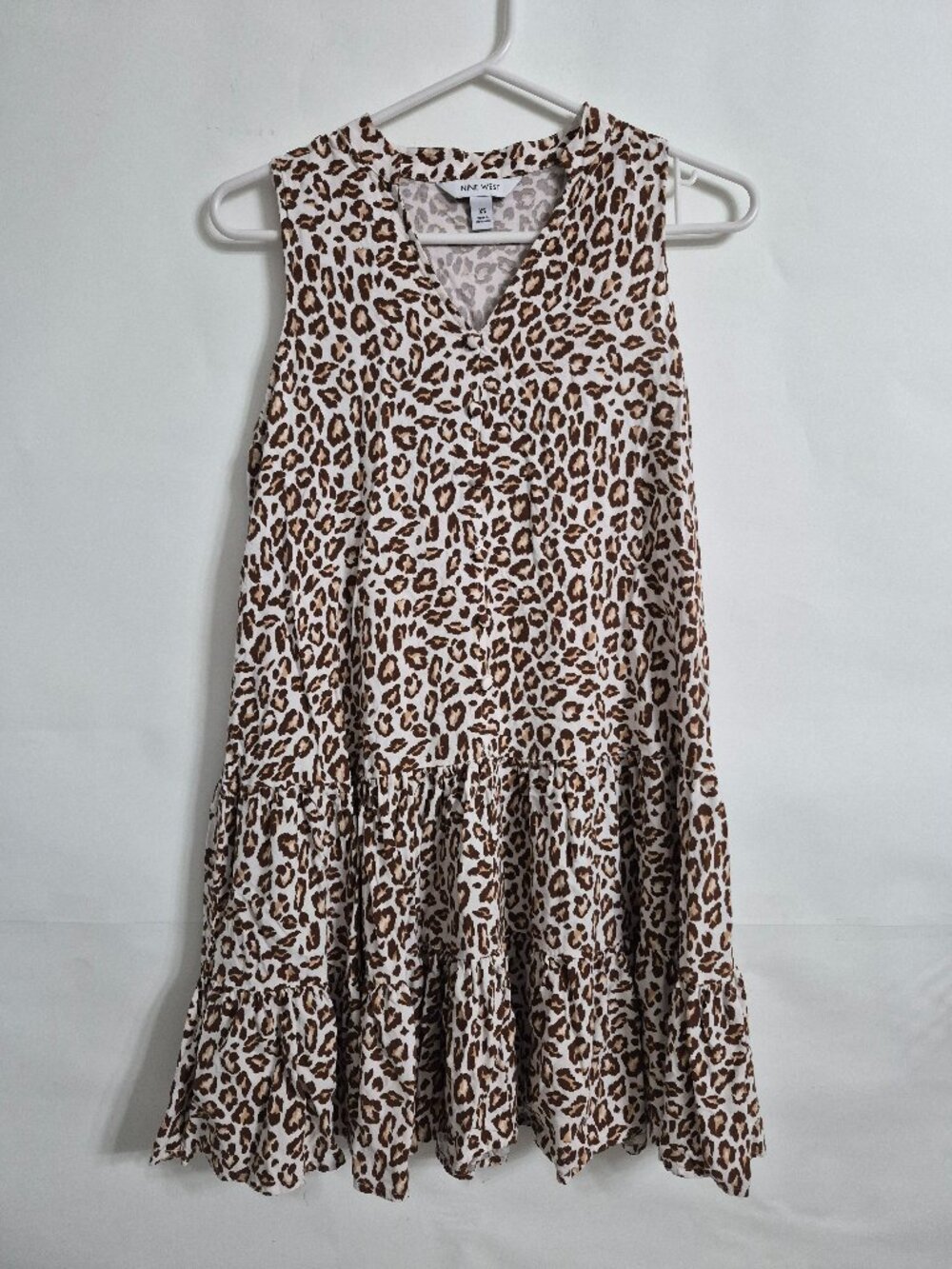 Nine West Womens XS Sleeveless Tiered Leopard Print Mini Pullover Swing Dress
